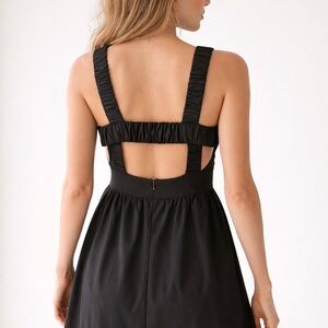 Adelyn Rae Kina Dress Black Open Back Size M Ruched Straps Cocktail Date Night